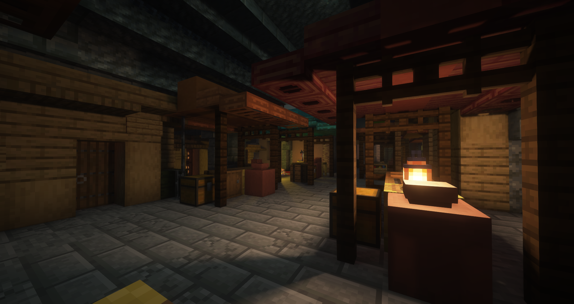 Post-apocalyptic metro Minecraft builds featuring a Japanese-style street and a dungeon with green glowing liquid
