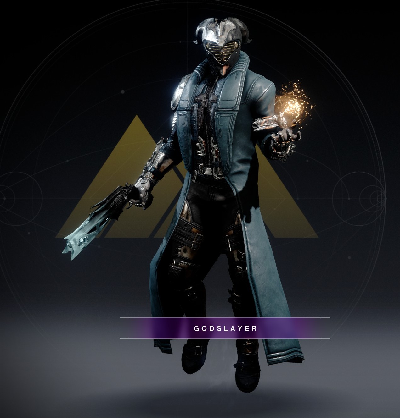 Warlock armor sets and character customizations for Godslayer featuring futuristic gear and a ghost companion