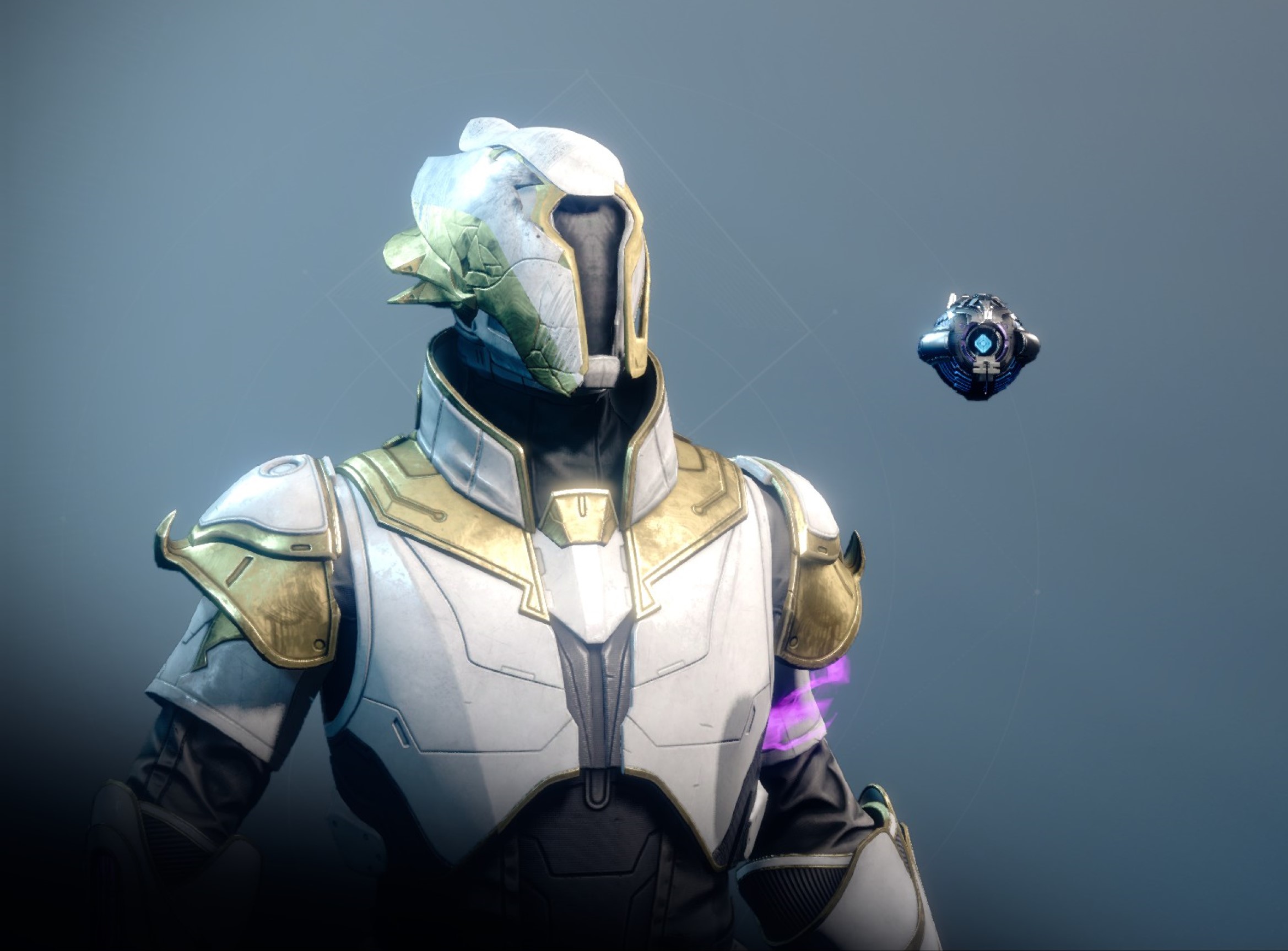 Warlock armor sets and character customizations for Godslayer featuring futuristic gear and a ghost companion