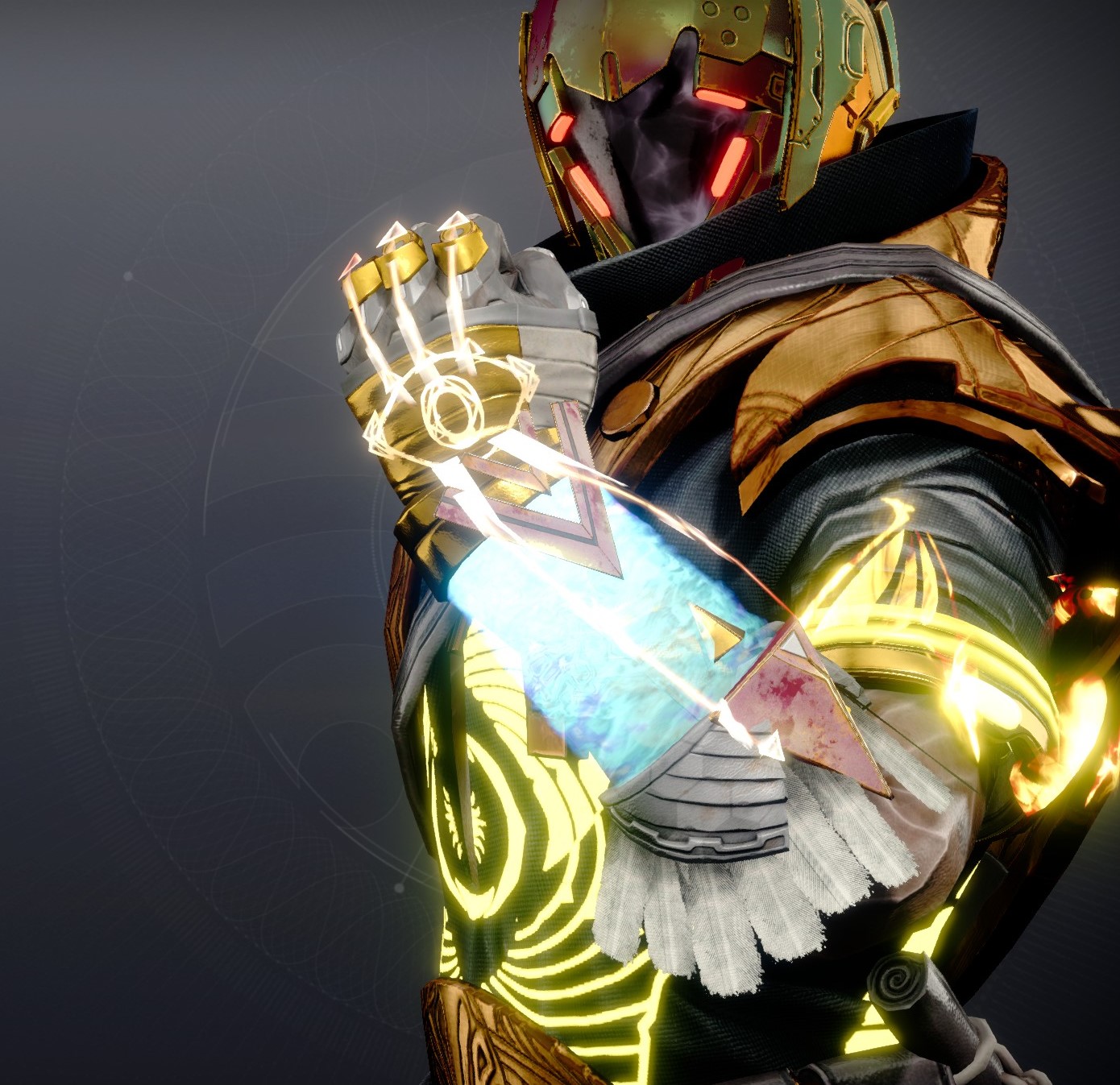 Warlock armor sets and character customizations for Godslayer featuring futuristic gear and a ghost companion