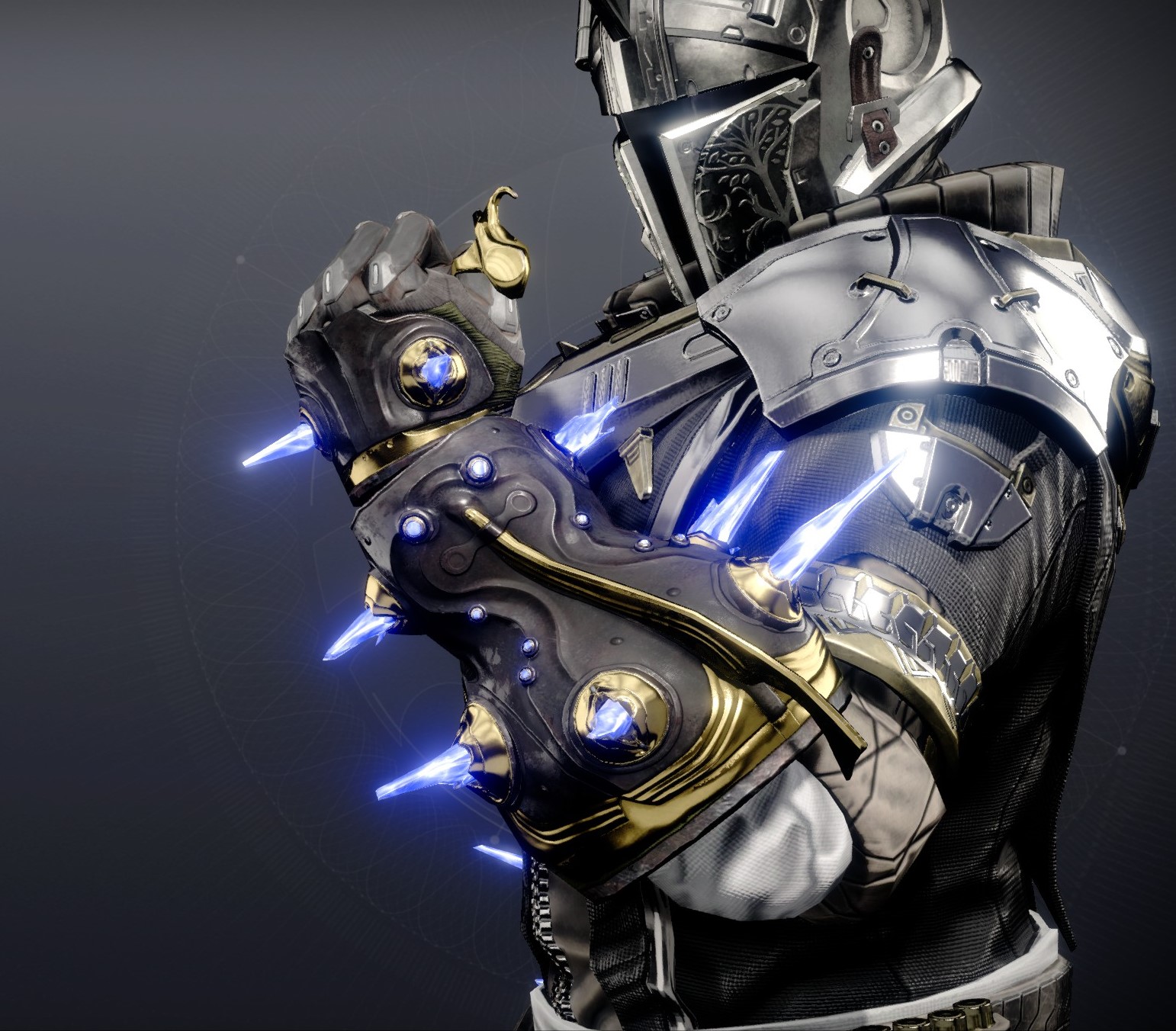Warlock armor sets and character customizations for Godslayer featuring futuristic gear and a ghost companion
