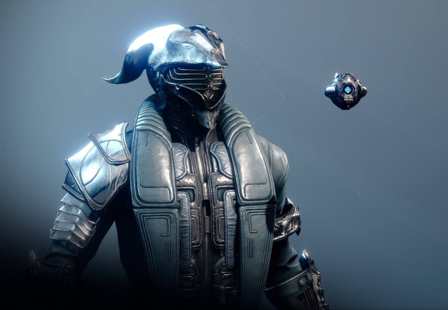 Warlock armor sets and character customizations for Godslayer featuring futuristic gear and a ghost companion