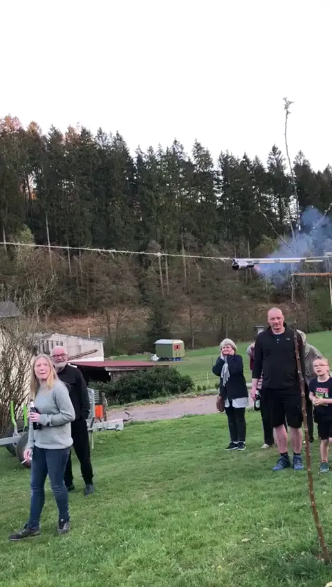 Light a fire with a firework rocket.