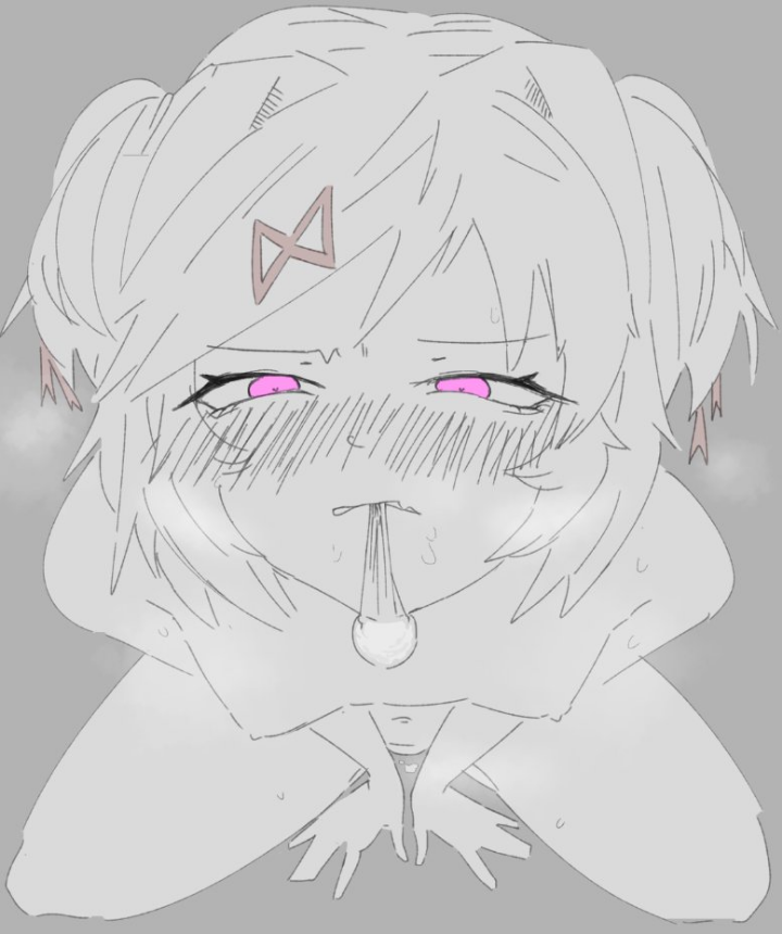 Natsuki pink hair anime girl busty and thick posing naked and in lingerie with ahegao expressions
