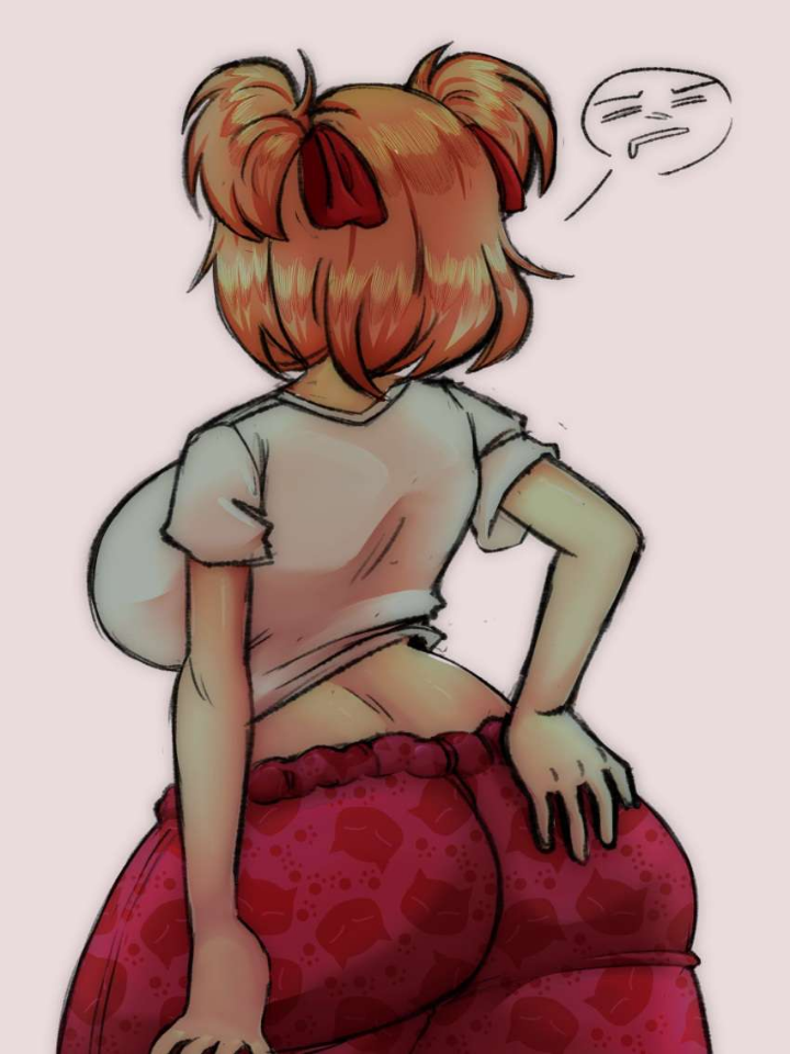Natsuki pink hair anime girl busty and thick posing naked and in lingerie with ahegao expressions