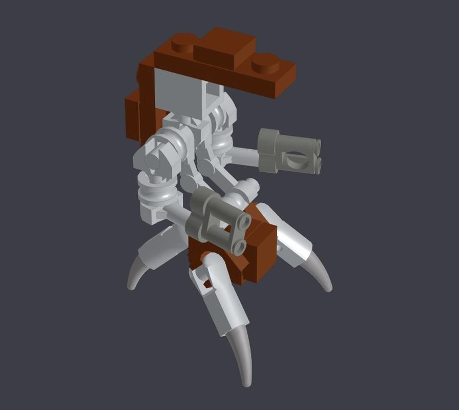 1:40 scale LEGO Droidekas in various poses, including a glass dome and baseplates.