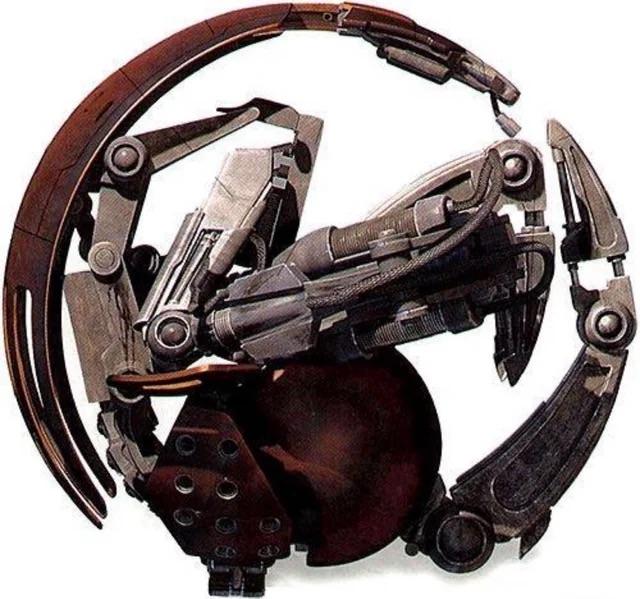 1:40 scale LEGO Droidekas in various poses, including a glass dome and baseplates.