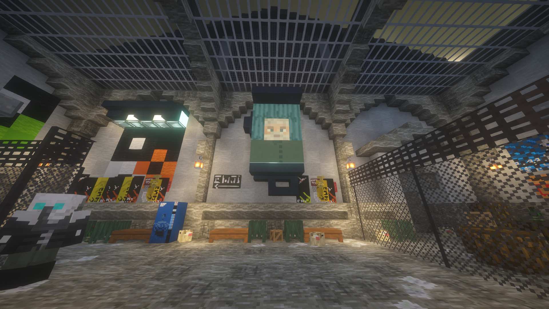 Half-Life Minecraft map featuring a medieval castle, mechanical structures, and an interior room
