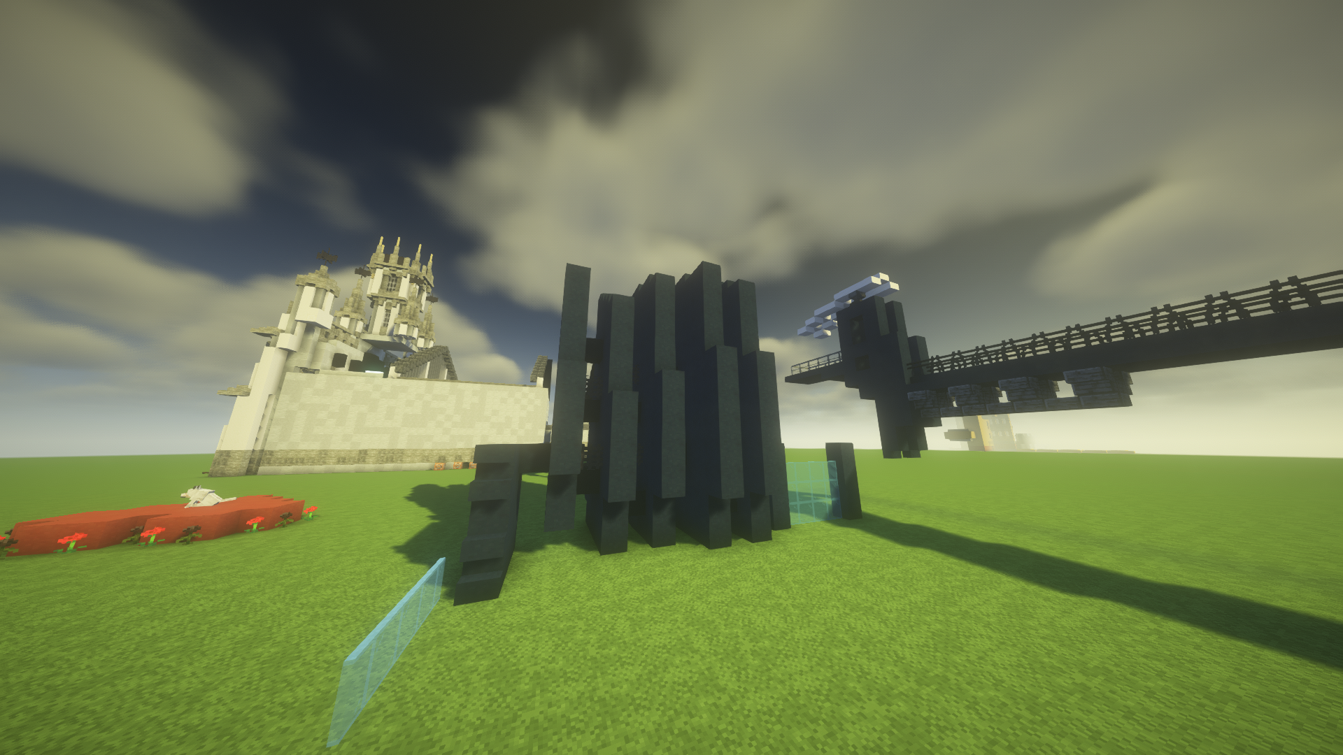 Half-Life Minecraft map featuring a medieval castle, mechanical structures, and an interior room