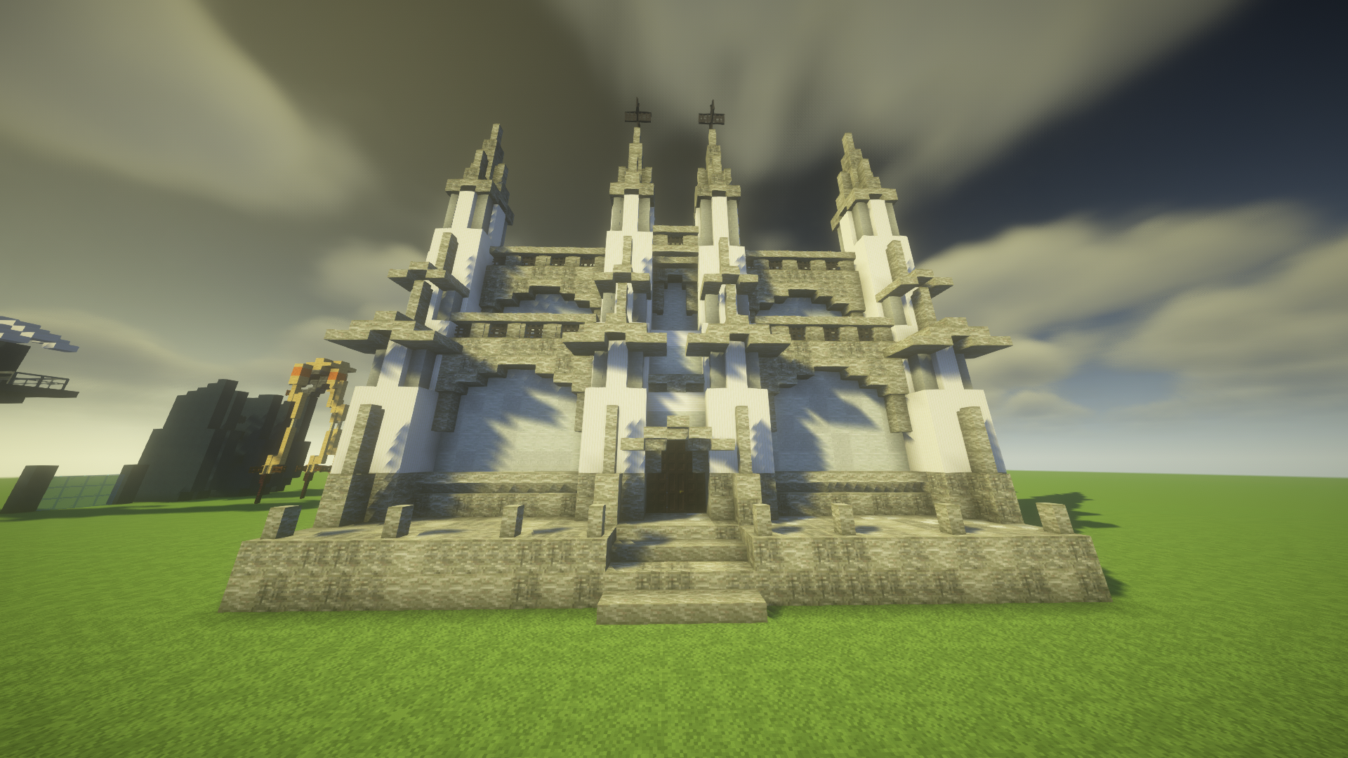 Half-Life Minecraft map featuring a medieval castle, mechanical structures, and an interior room