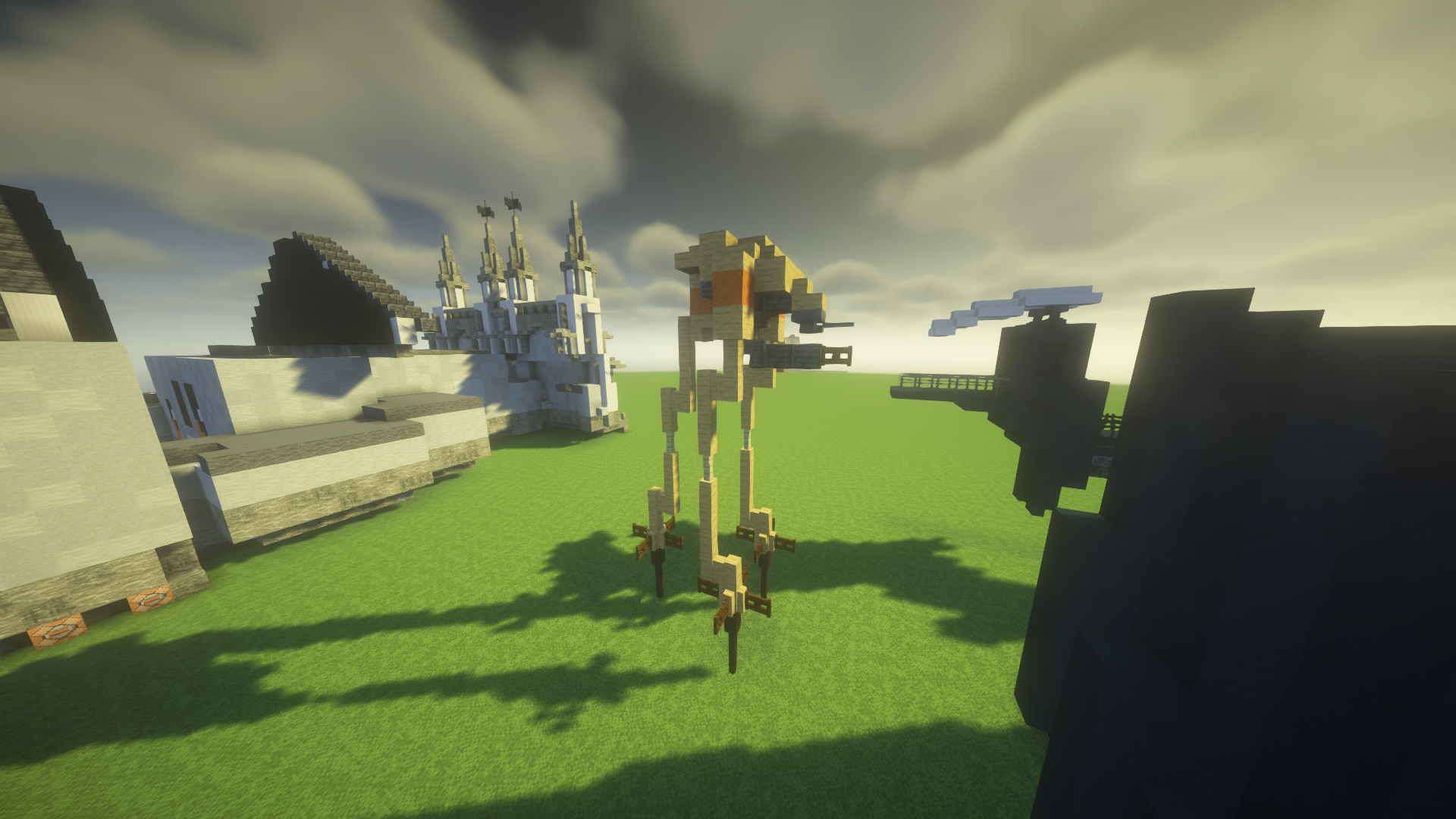 Half-Life Minecraft map featuring a medieval castle, mechanical structures, and an interior room