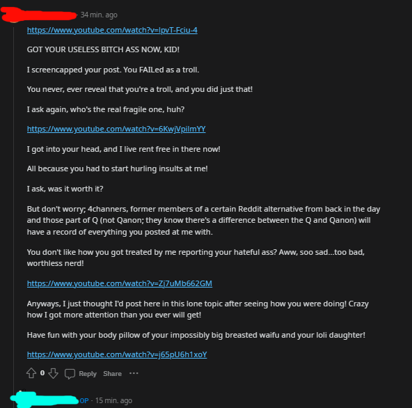 A Reddit moment screenshot of a post about a butt-hurt incel trying too hard to sound badass in the comments.