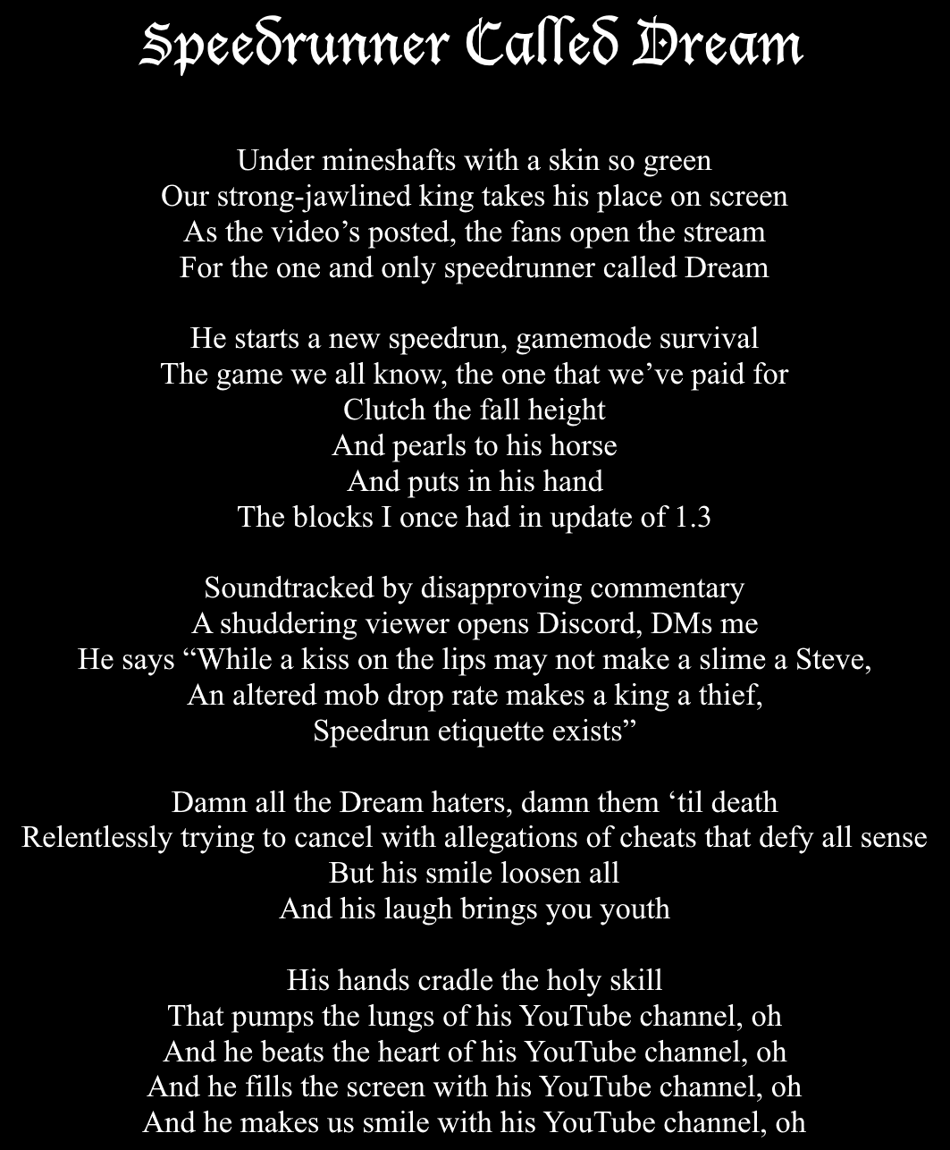 Making black midi Minecraft parody songs, day 11: Speedrunner Called Dream