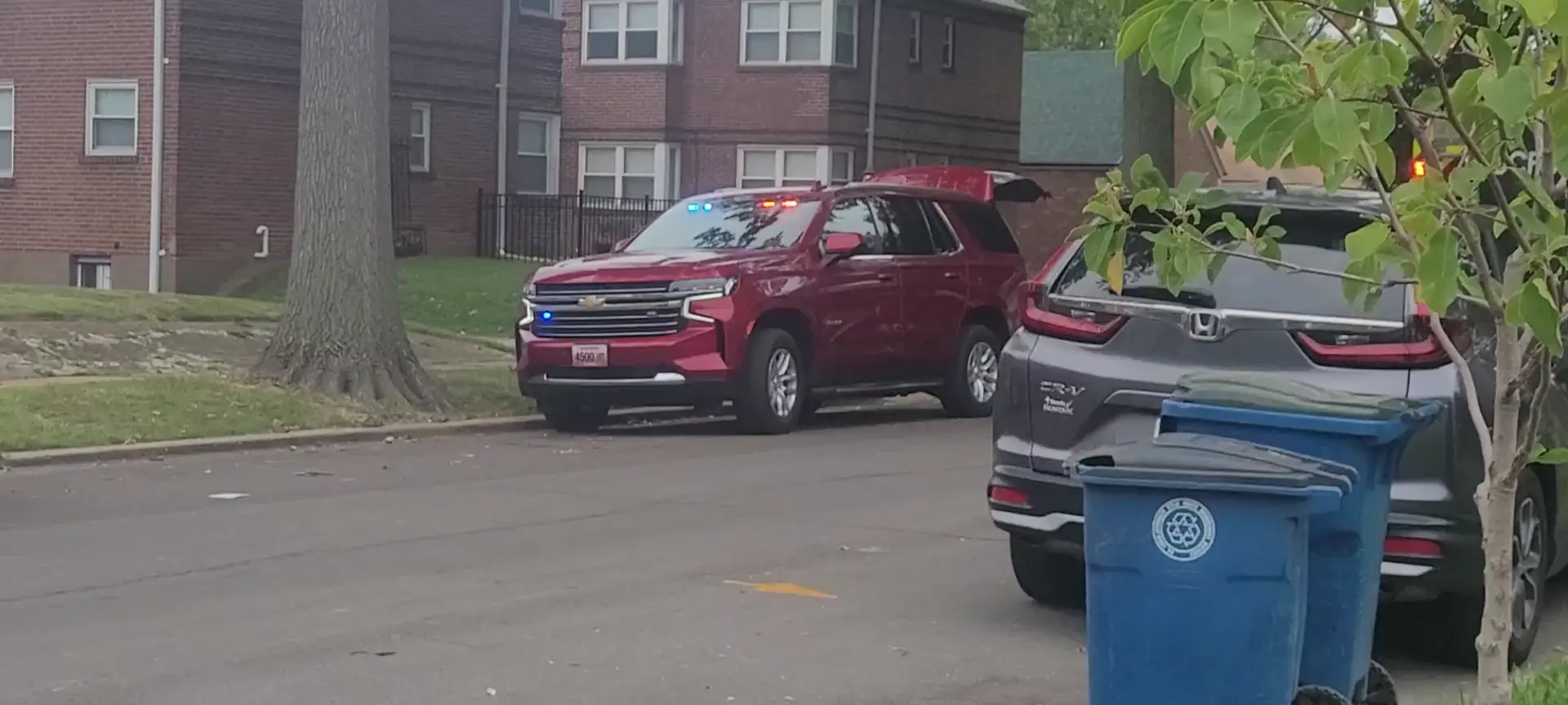 Mid County Fire Protection District (St.Louis County),Missouri 2021 Chevy Tahoe (right) and University City Fire Department 2021 Chevy Suburban (fire marshal) (left) on scene of house fire
