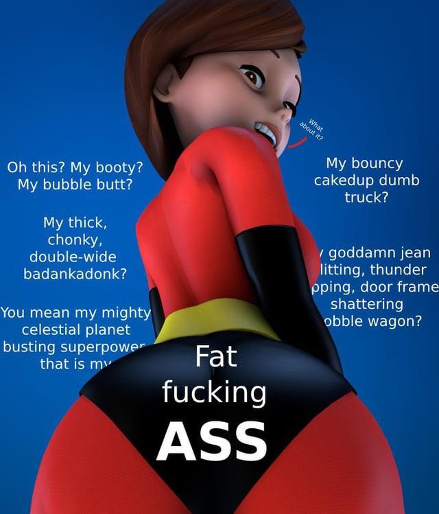 Elastigirl in a red and black catsuit with a huge ass and wide hips, 3D fan art