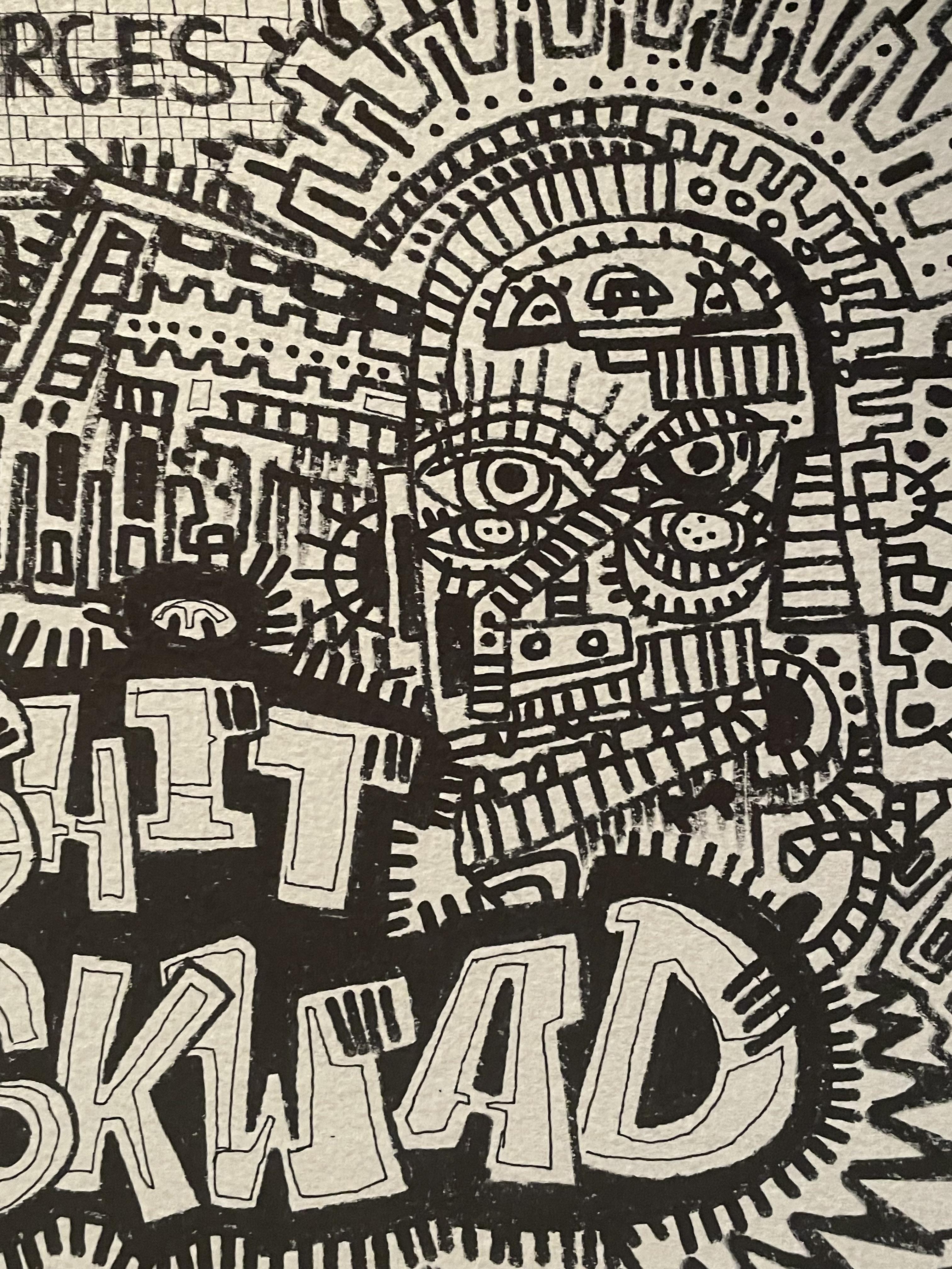 Black and white doodle art with 'SHIT SKWAD' text, fine line tattoo inspiration and streetwear designs