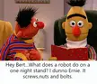 Bert and Ernie puppets in a meme; Ernie holds a red book while Bert wears a striped shirt.