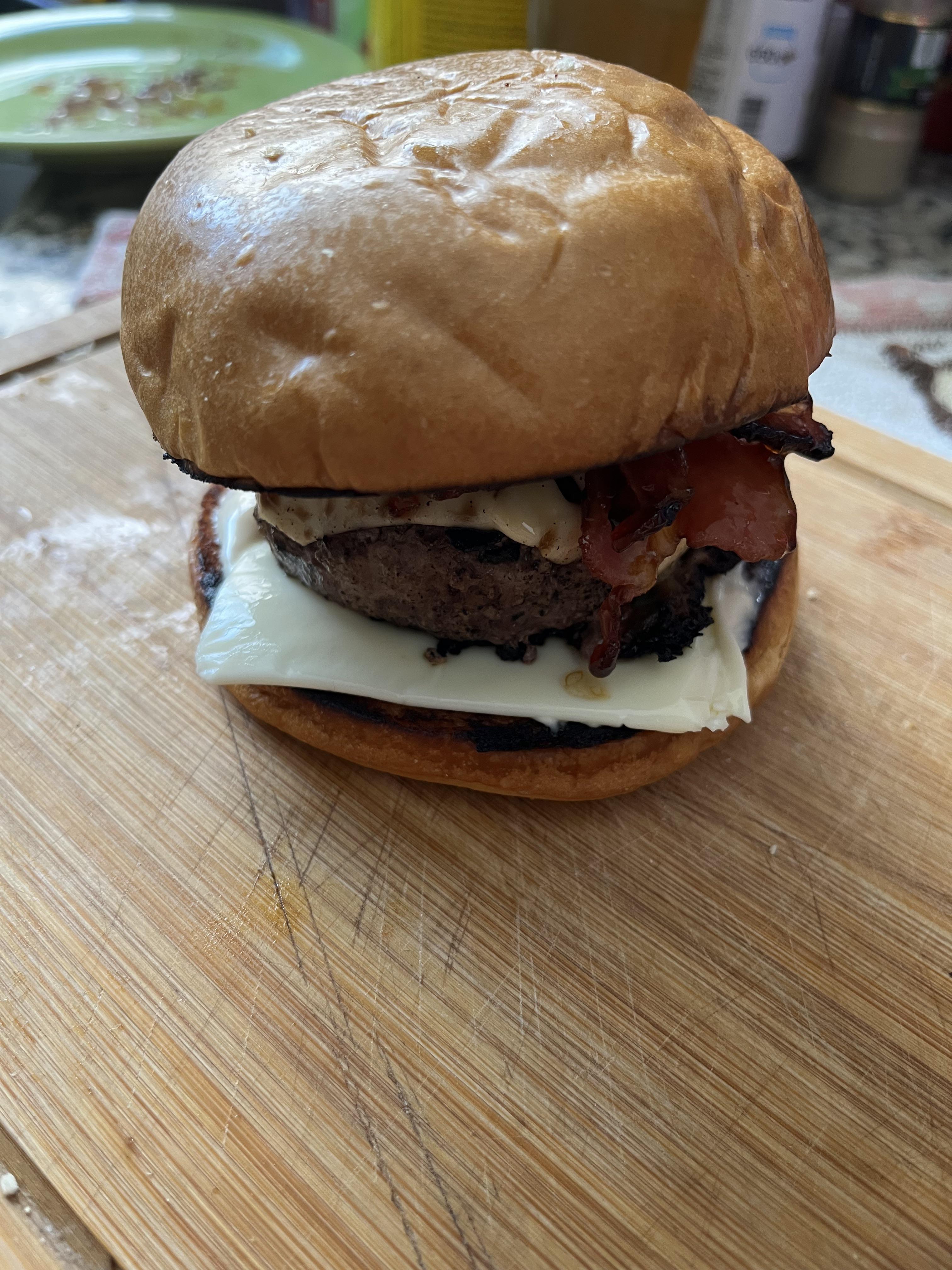 [homemade] rib burger with honey bacon and emmental cheese | Scrolller