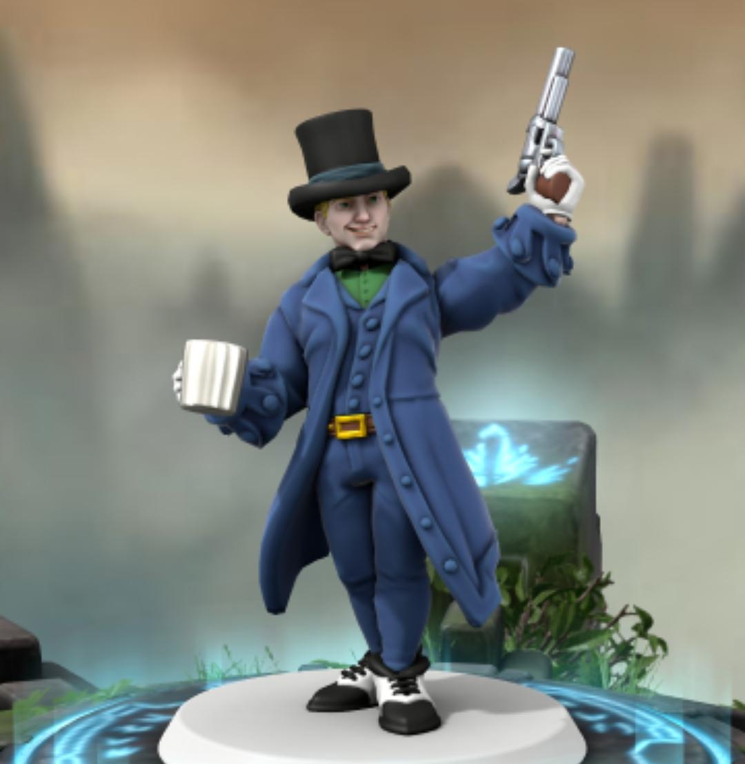 Batman villains as HeroForge 3D character miniatures on glowing blue bases in a misty setting