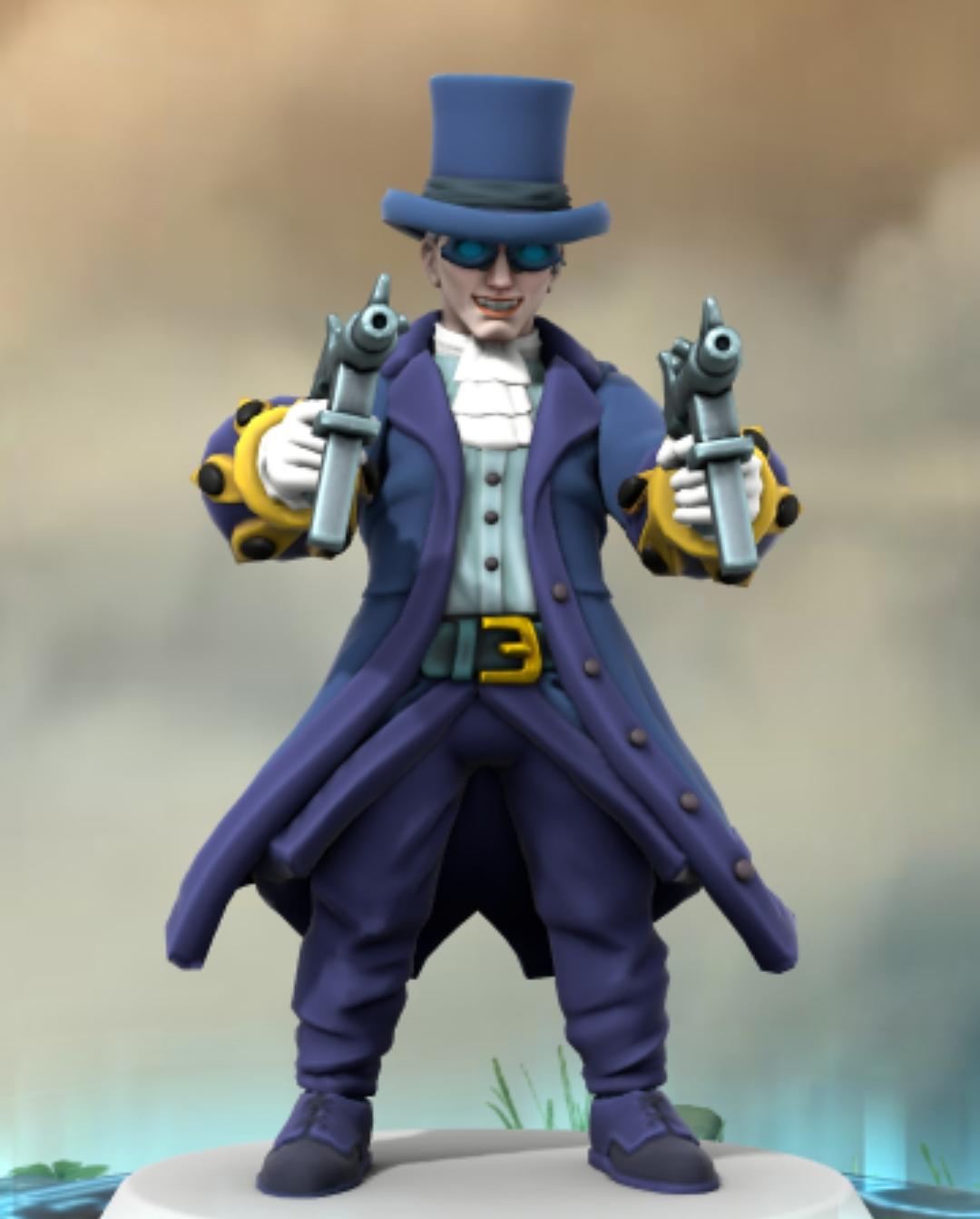 Batman villains as HeroForge 3D character miniatures on glowing blue bases in a misty setting