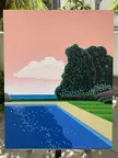 POOLSIDE, my acrylic work in the style of 1980s Hiroshi Nagai 