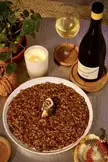 Porcini Mushroom Risotto with roasted Hen of the Woods. 