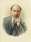 Portrait of Yakub Kolas 2024. Watercolor painting based on an old black and white photograph.