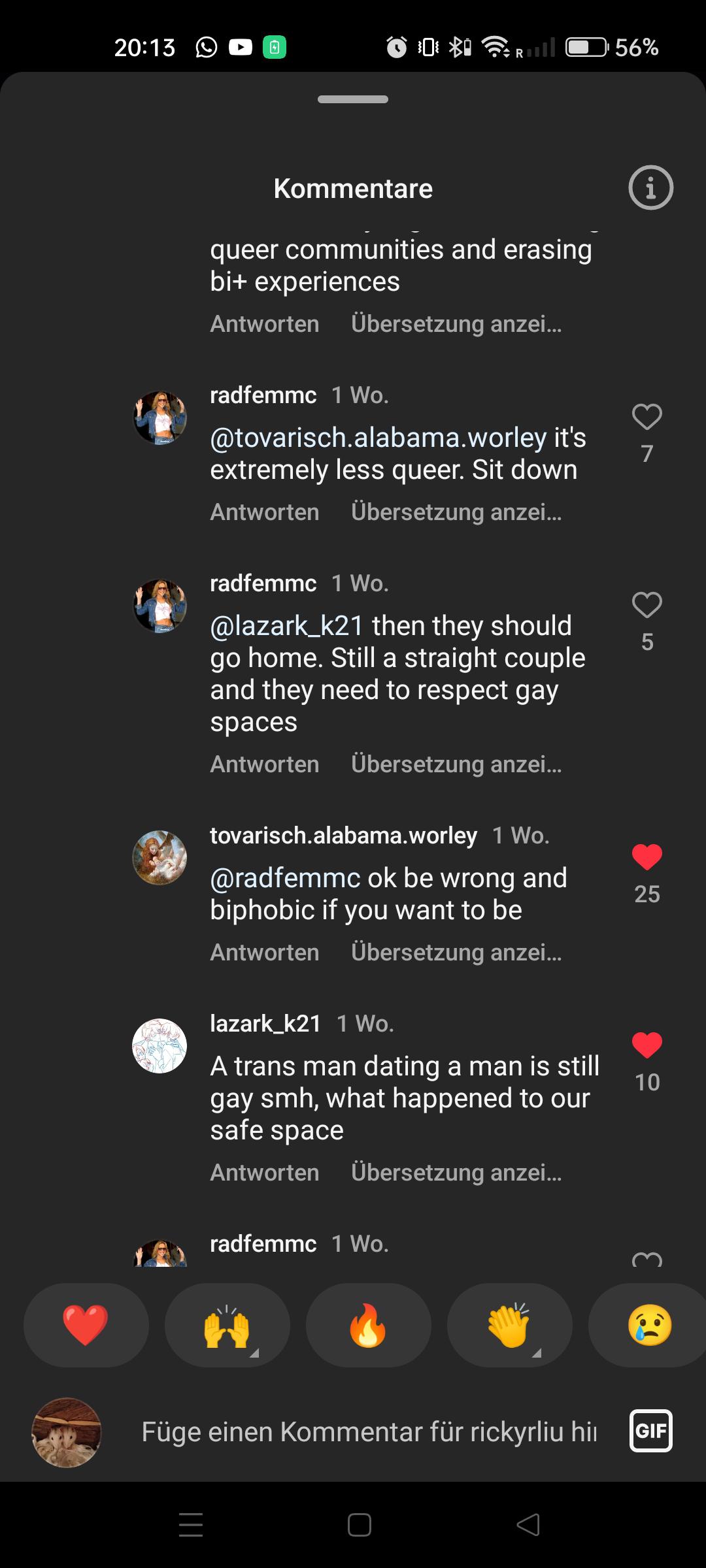 Bisexual and queer identity debate in an Instagram Reels comment section regarding gay clubs.