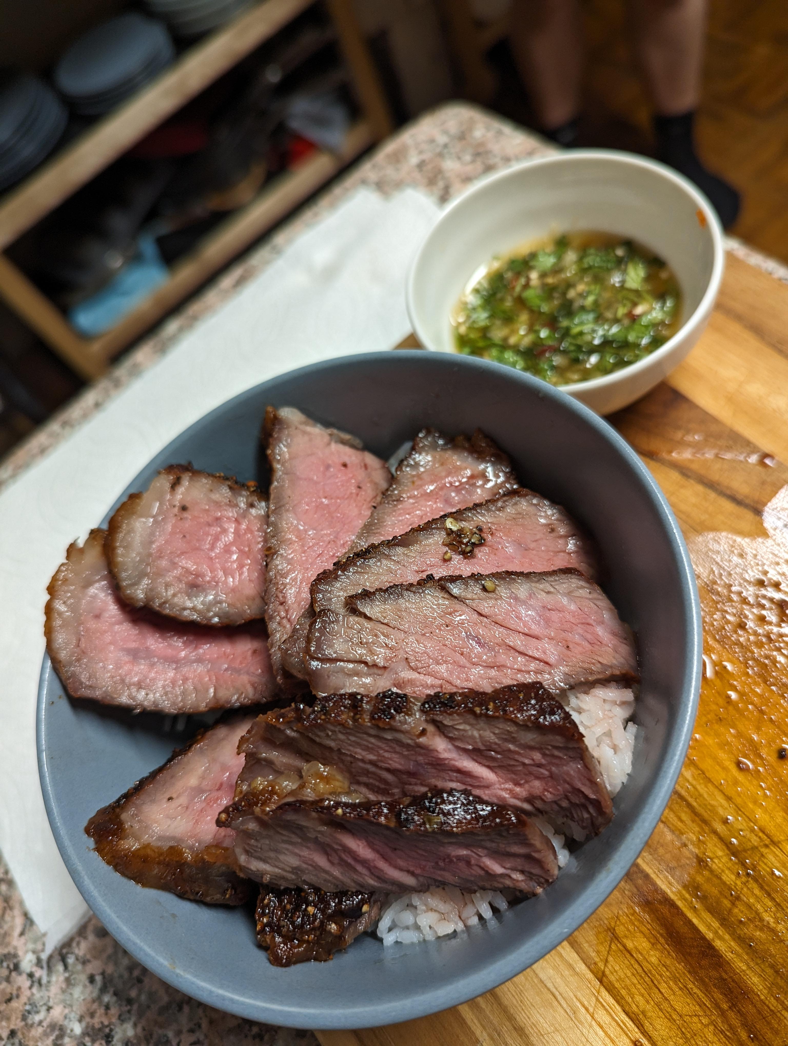 Costco ribeye pack with rice and Jeow Som | Scrolller