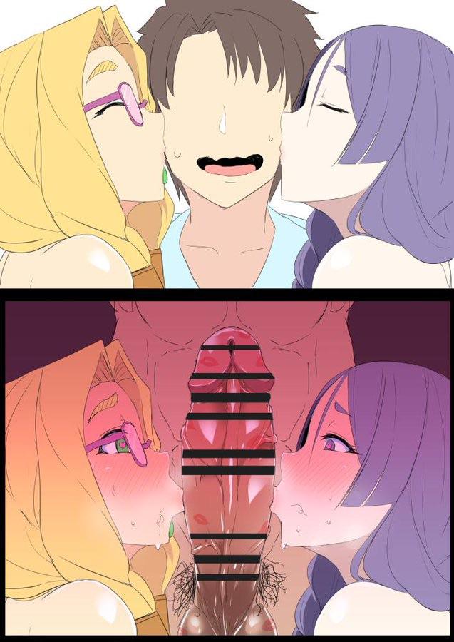 NTR roleplay fan art featuring busty anime girls and muscular men in sexual situations