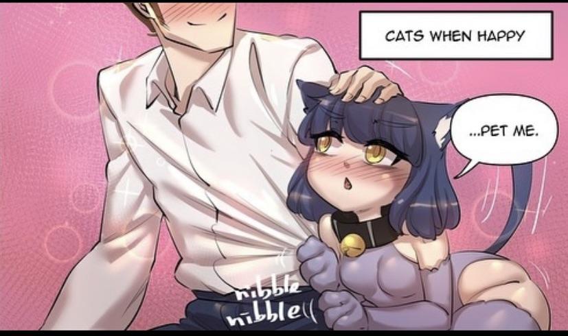 Anime comic of a man returning home to a busty dog girl, catgirl, and bunny girl in a pet play scenario.