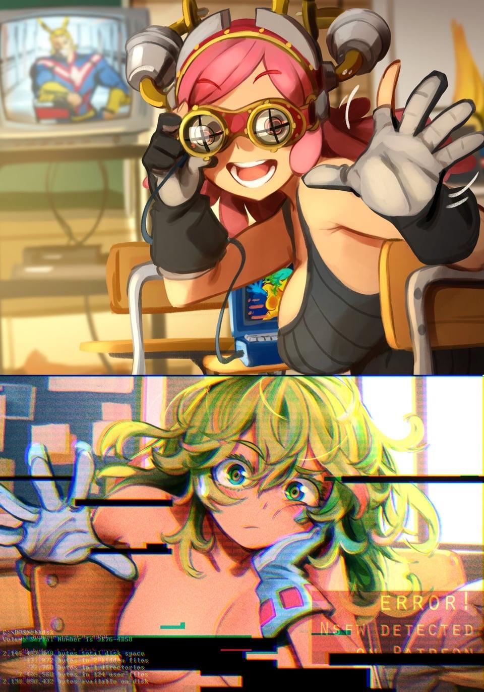 My Hero Academia hentai fan art featuring busty and thick characters in suggestive poses