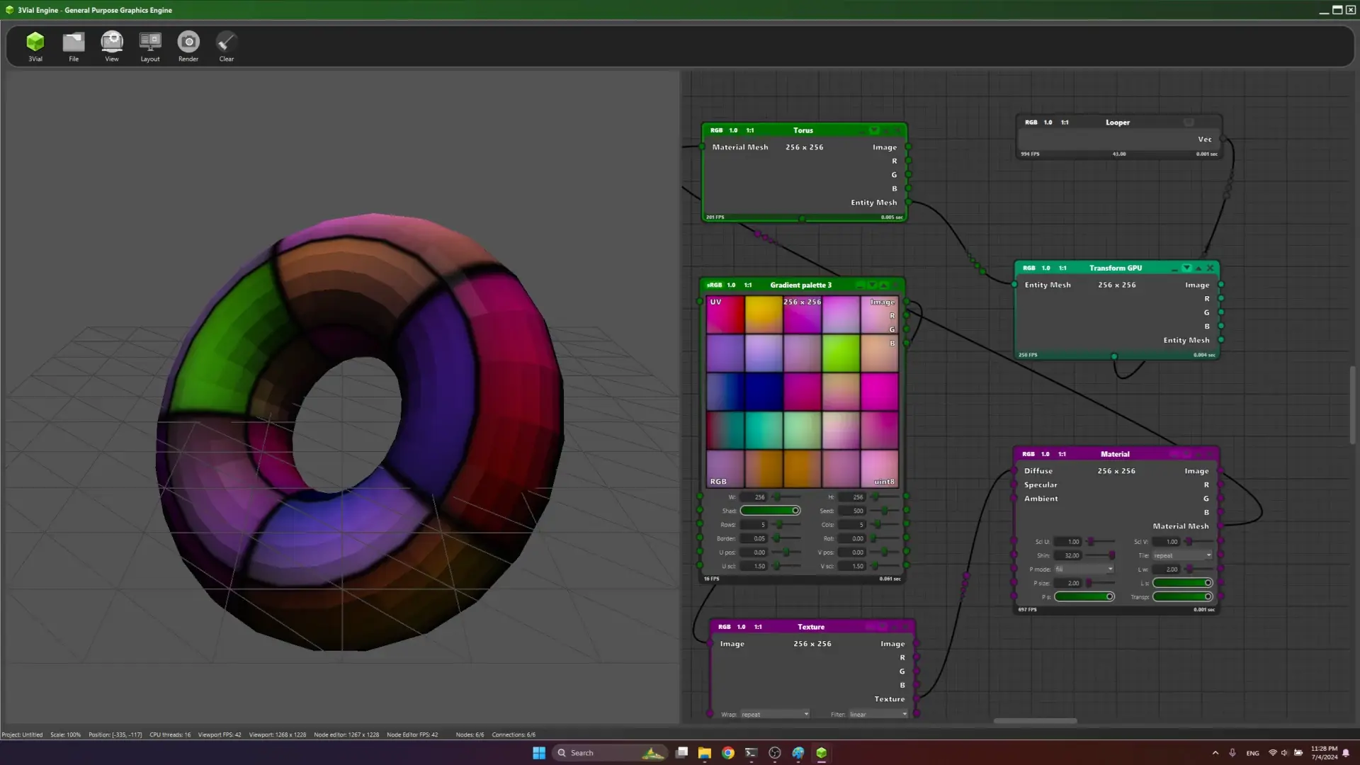 Random preview of several hundred procedural nodes in my engine (3Vial Engine) [Free Download link in comments]