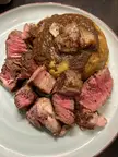 Ribeye steak with mofongo. 