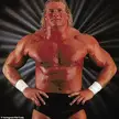 Wrestling legend Sid, a muscular man with curly blonde hair in black trunks and white wristbands