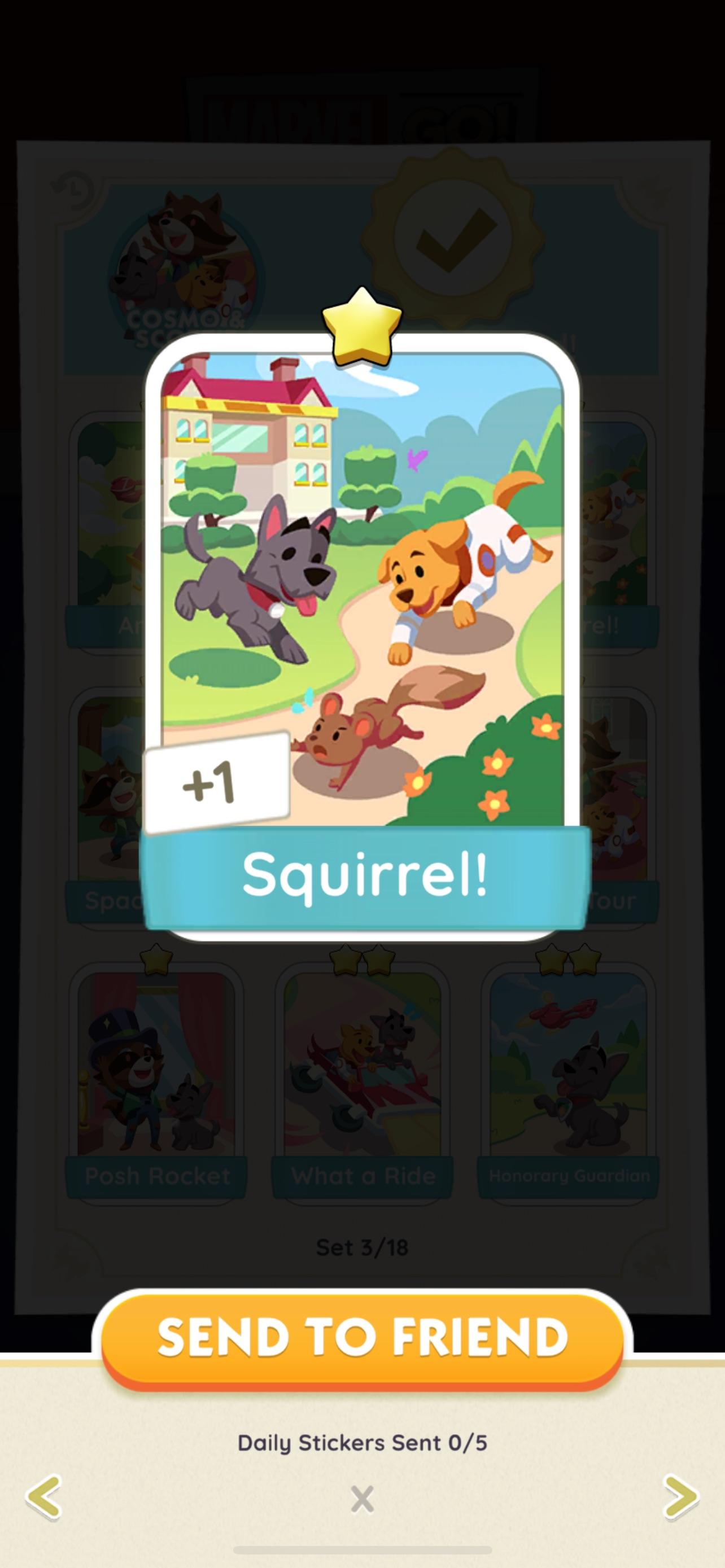 Monopoly Go Trading sticker cards including Muscle Builders and comic characters in colorful costumes