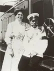 Russian Tsar Nicholas II smiling with his wife Aleksandra Fedorova, date unknown