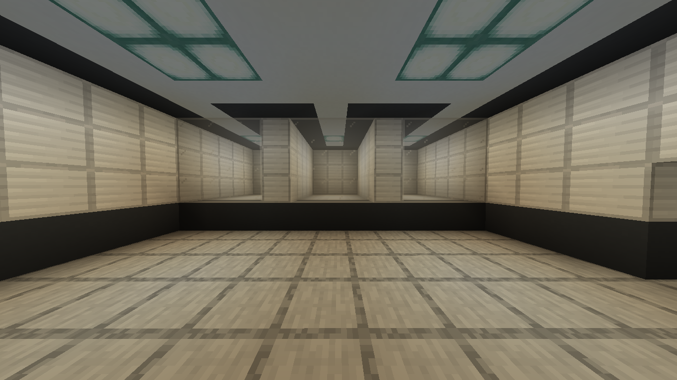 SCP Foundation mega build in Minecraft featuring sterile sci-fi corridors and an aerial view of the base