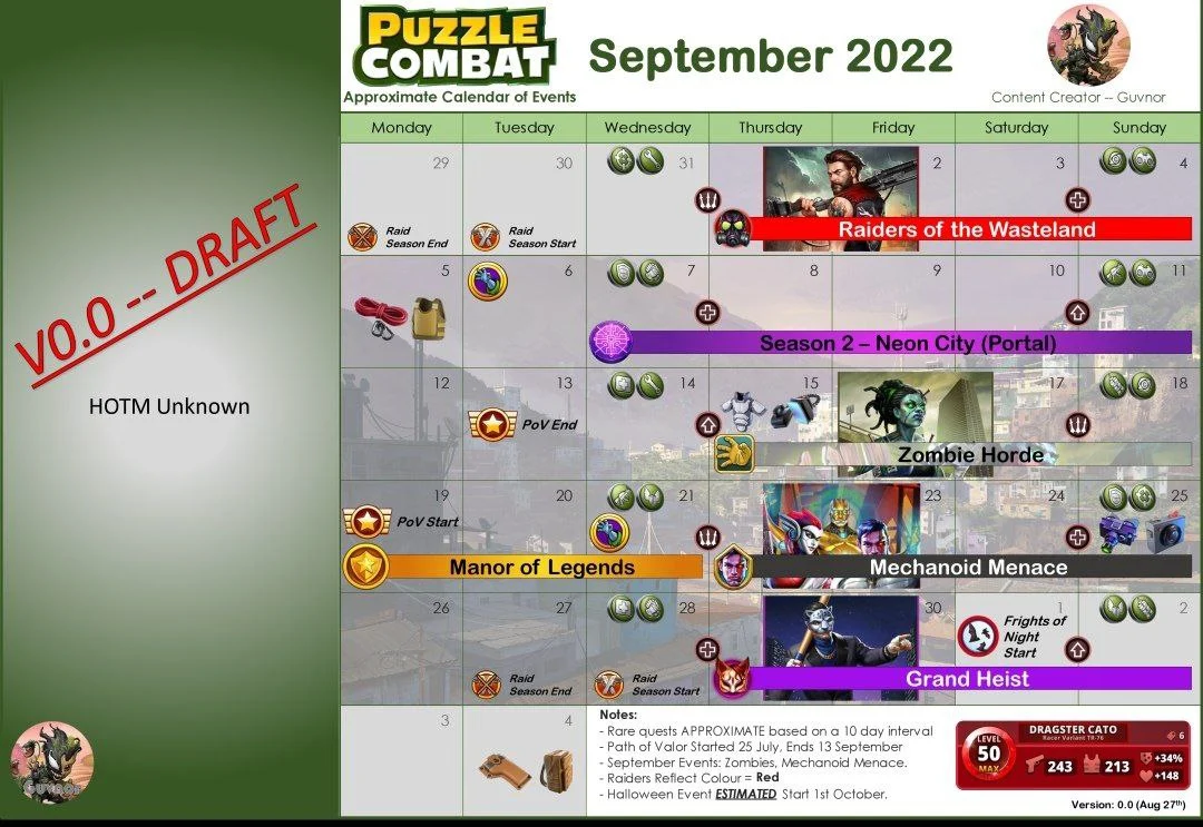September Calendar Puzzle Combat Scrolller