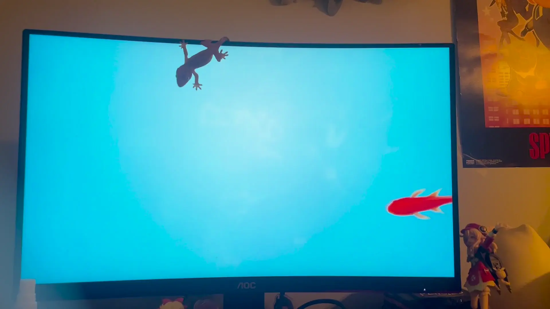 Show’d him one of those fish on the screen videos…