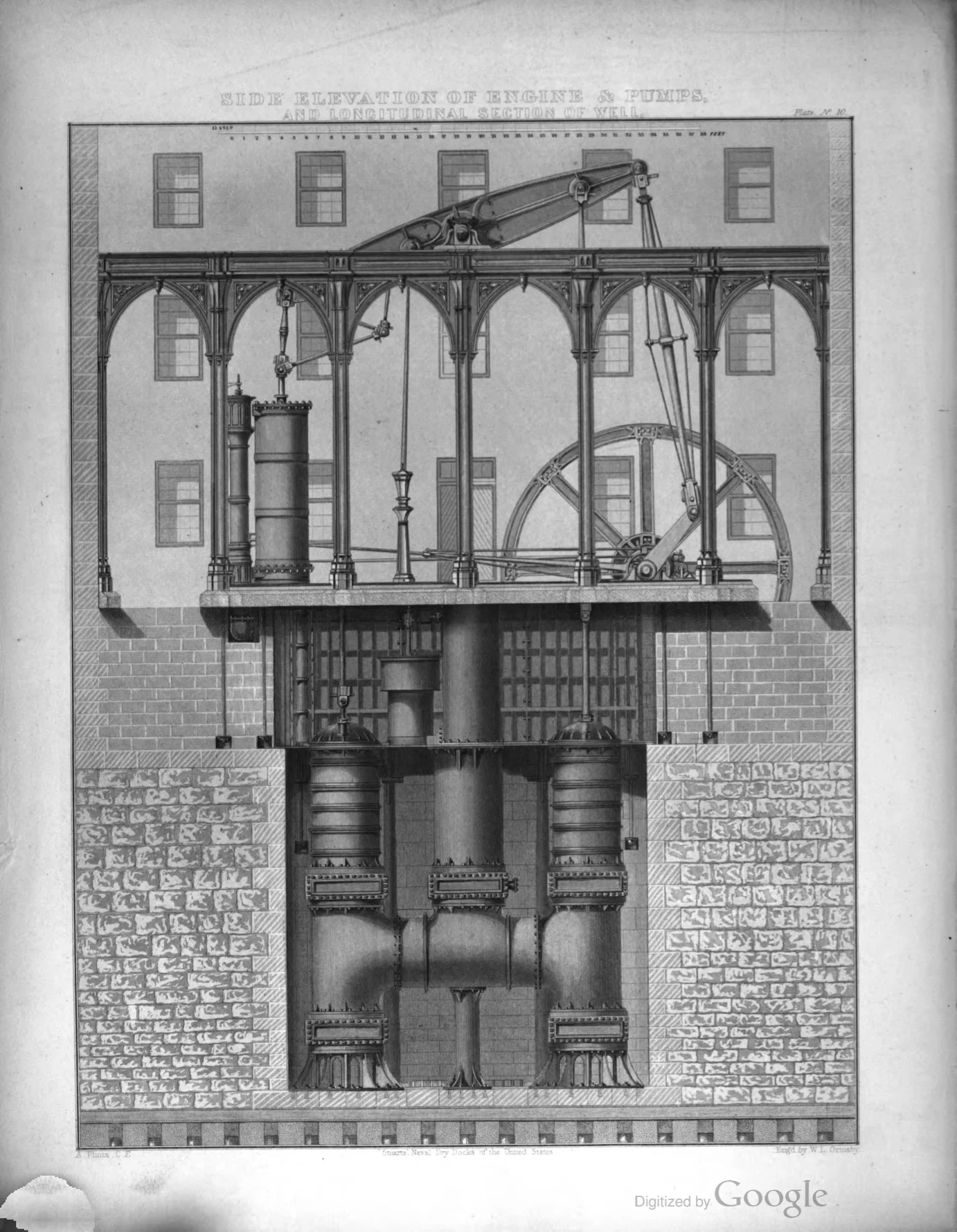 Steam-powered beam engine and dewatering pumps for Dry Dock No. 1 ...