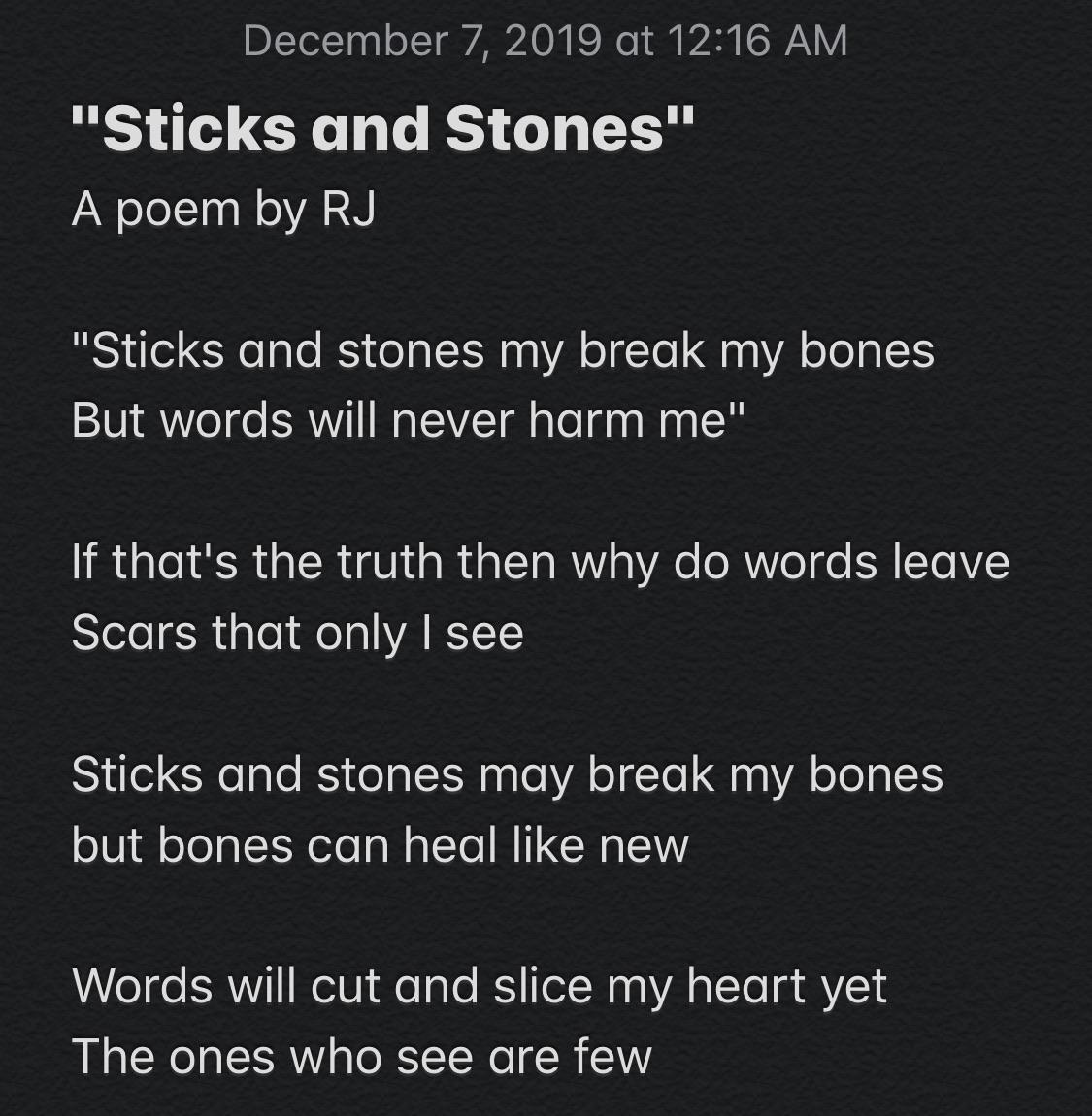 "Sticks and Stones" A common poem by RJ Scrolller