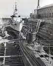 Submarine Serpente (Argonauta class) together with destroyer Carducci (Poeti class) in drydock at Taranto in 1940