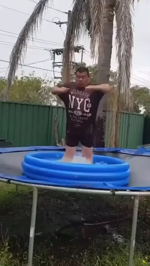 Swimming pool + trampoline + fart = 10 points