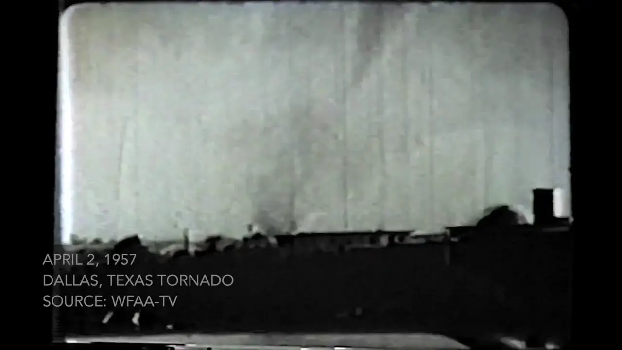 The Dallas tornado of 1957 destroying downtown some of the most impressive 1950s footage I've seen of a tornado