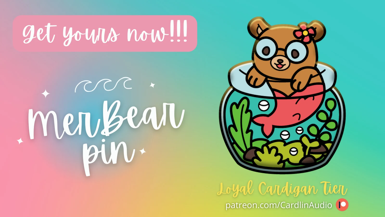 The MerBear pin! In his beautiful terrarium, coming up for some air and ...