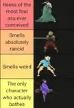 Tier list based on how bad each character probably smells any questions
