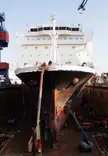 Training Ship Empire State VII high and dry in the outfitting drydock of Philly Shipyard for final painting and prep work prior to delivery to SUNY Maritime in Spring 2023. [1772x2560]