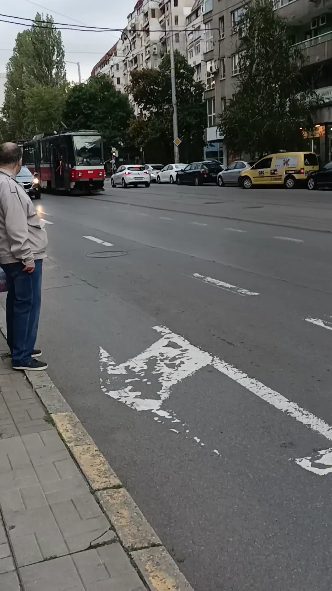 Tram with broken pantograph