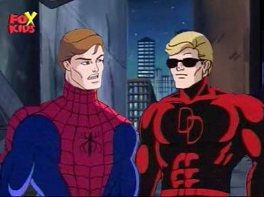 Daredevil cartoon concept art featuring characters in costumes and swords in urban environments